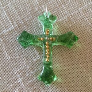 Green Glass Cross Pendant